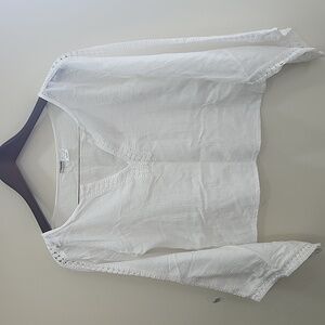 100 % Cotton Style Boho Bohemian White Puff Sleeve Cropped Blouse Size M